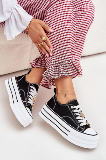 sieviešu puszābaki ar platformu Ze Zelta krāsasmi Przypinkami melnas krāsas Fiorina