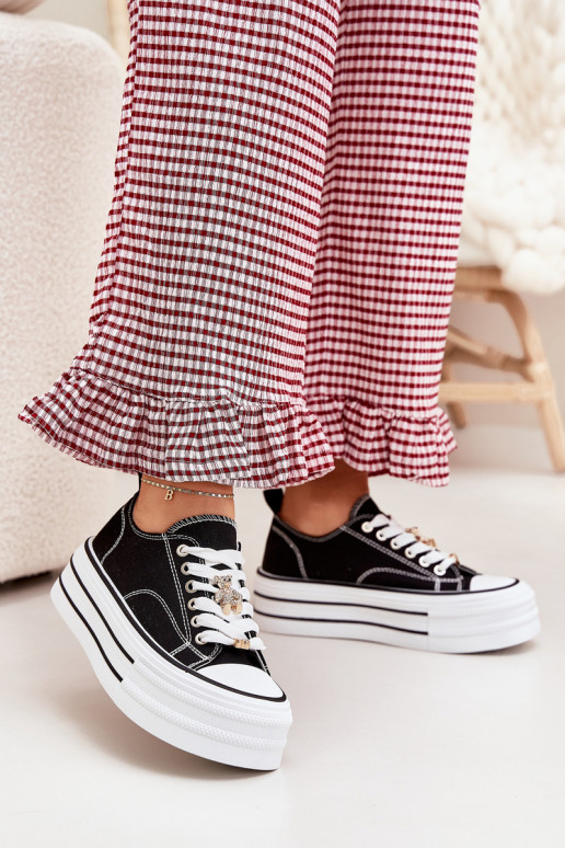 sieviešu puszābaki ar platformu Ze Zelta krāsasmi Przypinkami melnas krāsas Fiorina