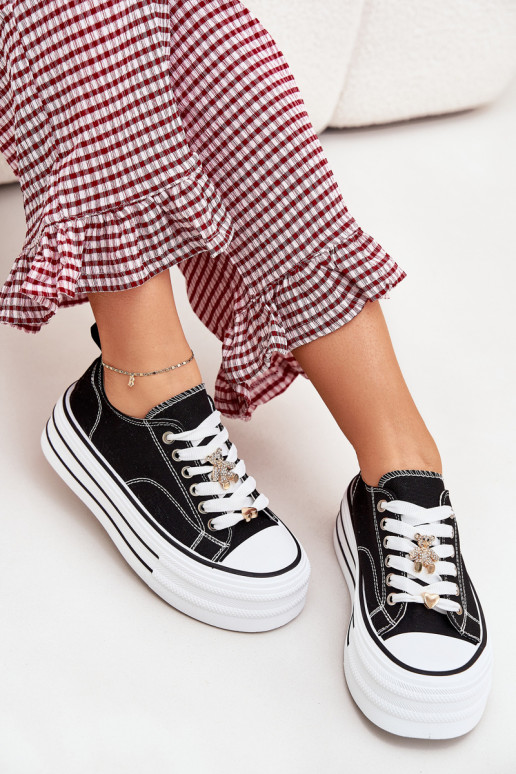 sieviešu puszābaki ar platformu Ze Zelta krāsasmi Przypinkami melnas krāsas Fiorina