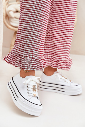 sieviešu puszābaki ar platformu Ze Zelta krāsasmi Przypinkami baltas krāsas Fiorina 2