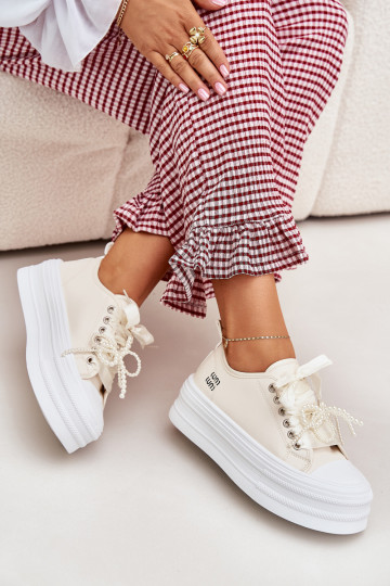 sieviešu puszābaki ar platformu Ar greznu Šņorēšanam smilšu krāsas Tivora