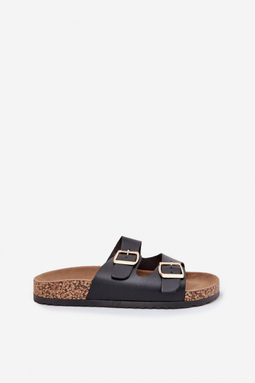 sieviešu čības ar sprādzēm no eko ādas melnas krāsas Iskira