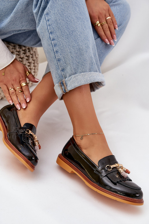 Melni ādas eleganta stila mokasīni ar...