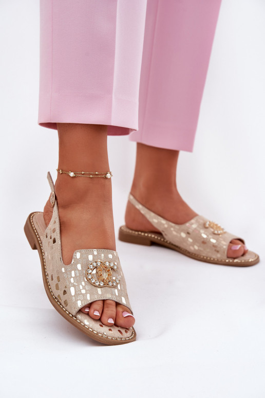 Sieviešu basenes ar ornamentiem ar platiem papēžiem S.Barski KV51-096 Zelta krāsas Sieviešu basenes ar ornamentiem ar platiem papēžiem S.Barski KV51-096 Zelta krāsas