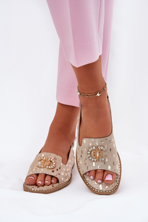 Sieviešu basenes ar ornamentiem ar platiem papēžiem S.Barski KV51-096 Zelta krāsas Sieviešu basenes ar ornamentiem ar platiem papēžiem S.Barski KV51-096 Zelta krāsas