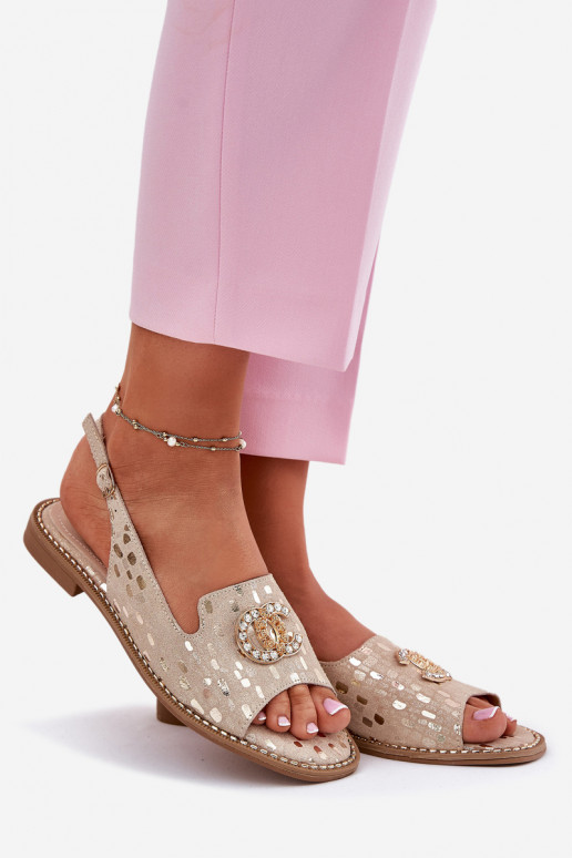 Sieviešu basenes ar ornamentiem ar platiem papēžiem S.Barski KV51-096 Zelta krāsas Sieviešu basenes ar ornamentiem ar platiem papēžiem S.Barski KV51-096 Zelta krāsas