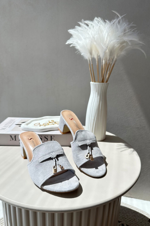 sieviešu čības Z Eko zamšādau ar papēdi Pelēkas krāsas Jemenna