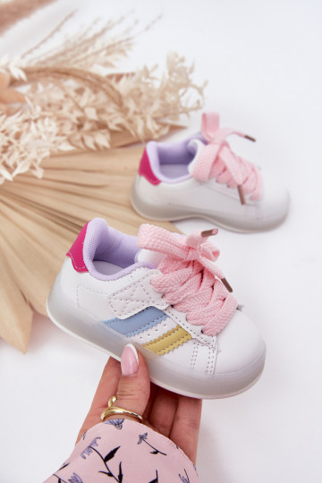 Bērnu sporta apavi "Sneakers" modeļa ar spīguļojošu zoli, baltā-rozā "Arielle"