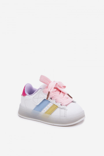Bērnu sporta apavi "Sneakers" modeļa ar spīguļojošu zoli, baltā-rozā "Arielle" 2