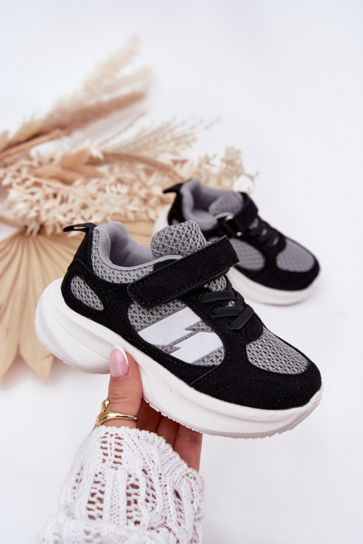 sporta apavi Sneakers modeļa apavi Bērnu apavi ar lipīgām aizdarēm Melns-Pelēkas krāsas Selinea