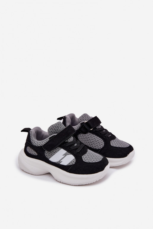 sporta apavi Sneakers modeļa apavi Bērnu apavi ar lipīgām aizdarēm Melns-Pelēkas krāsas Selinea