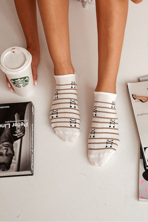 Kāju zeķes Sieviešu BaInełniane Panda Bear I Svītras Ecru