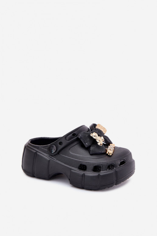 Čības Bērnu apavi Bērnu Vieglas čības uz pirksta ar bantītēm I Ozdobami melnas krāsas Selvana