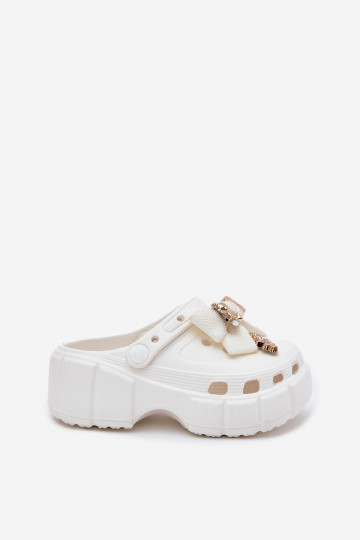 Čības Bērnu apavi Bērnu Vieglas čības uz pirksta ar bantītēm I Ozdobami baltas krāsas Selvana 2