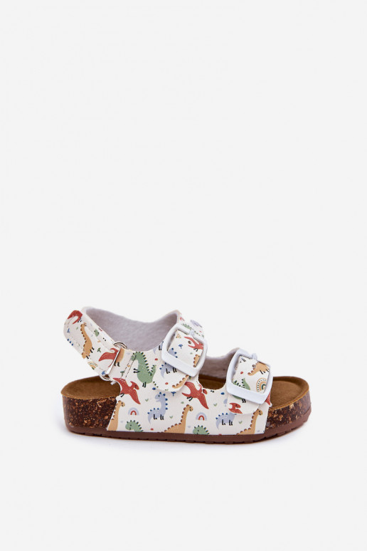 Bērnu sandales Uz korķa zoles ar sprādzēm Dinozaursi Dažādu krāsu Thessa