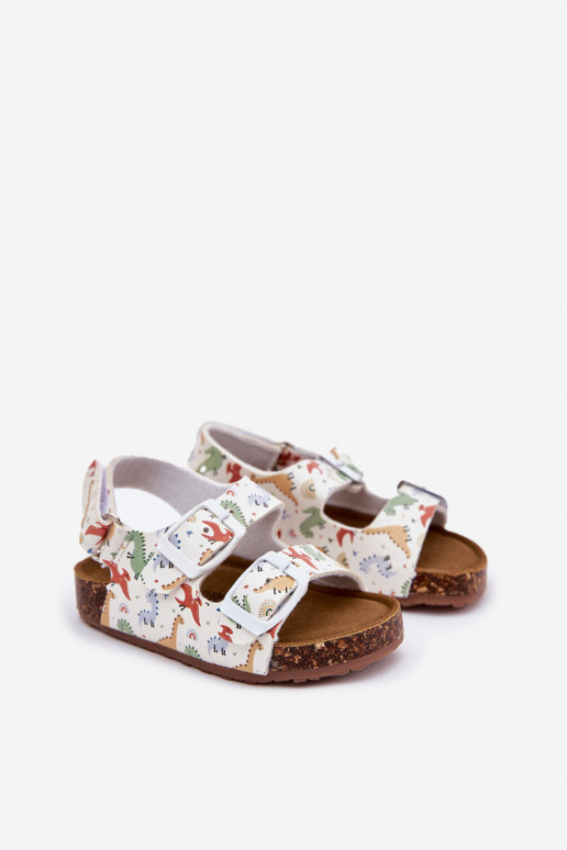 Bērnu sandales Uz korķa zoles ar sprādzēm Dinozaursi Dažādu krāsu Thessa