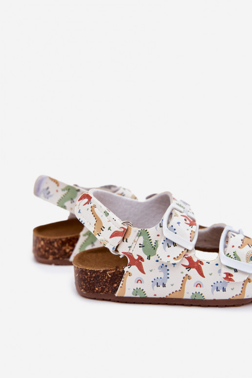 Bērnu sandales Uz korķa zoles ar sprādzēm Dinozaursi Dažādu krāsu Thessa