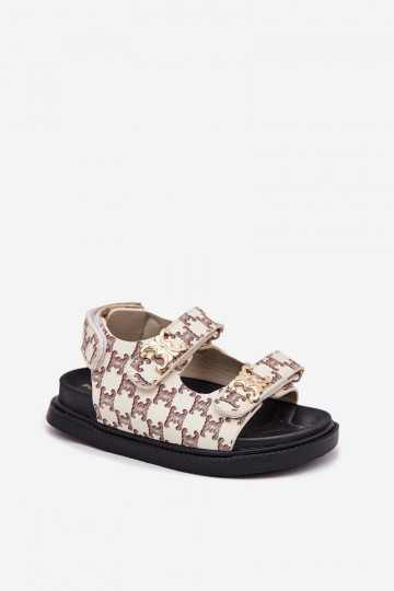 Bērnu sandales ar lipīgām aizdarēm Ze Zelta krāsasmi Detalami smilšu krāsas Cavina 2