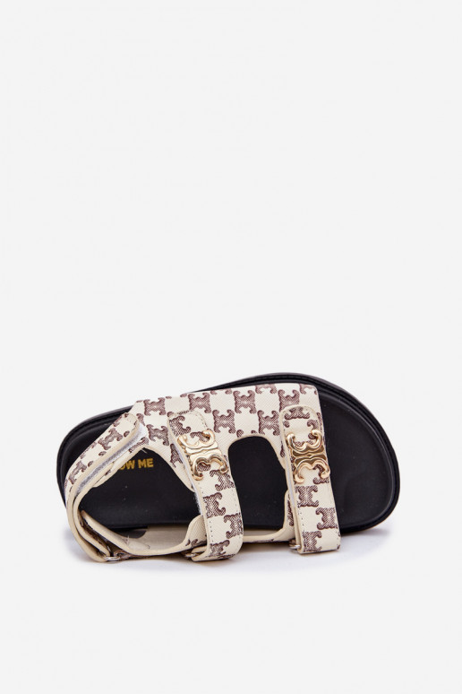 Bērnu sandales ar lipīgām aizdarēm Ze Zelta krāsasmi Detalami smilšu krāsas Cavina