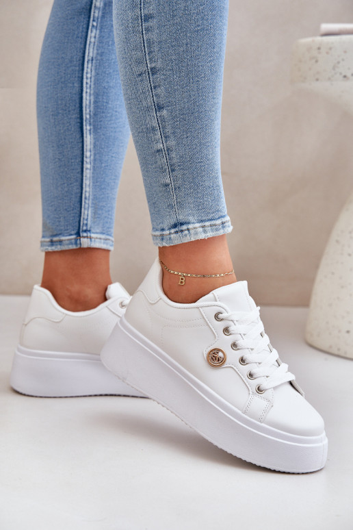 Eko Āda Sneakers modeļa apavi ar platformu Ze Zelta krāsasm Detalem baltas krāsas Zingie Eko Āda Sneakers modeļa apavi ar platformu Ze Zelta krāsasm Detalem baltas krāsas Zingie