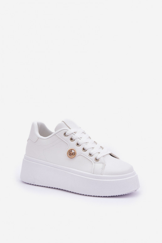 Eko Āda Sneakers modeļa apavi ar platformu Ze Zelta krāsasm Detalem baltas krāsas Zingie Eko Āda Sneakers modeļa apavi ar platformu Ze Zelta krāsasm Detalem baltas krāsas Zingie