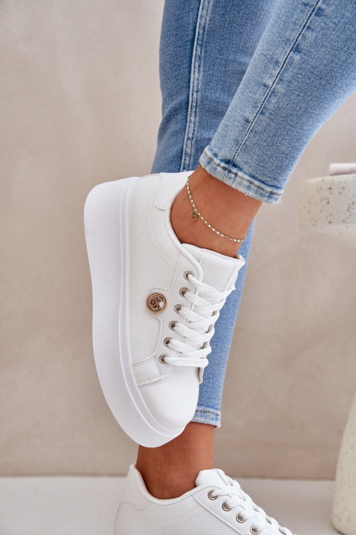 Eko Āda Sneakers modeļa apavi ar platformu Ze Zelta krāsasm Detalem baltas krāsas Zingie Eko Āda Sneakers modeļa apavi ar platformu Ze Zelta krāsasm Detalem baltas krāsas Zingie