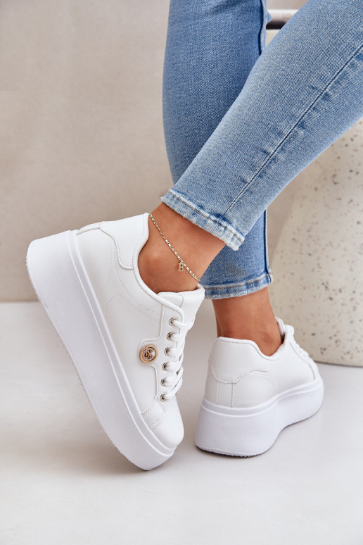 Eko Āda Sneakers modeļa apavi ar platformu Ze Zelta krāsasm Detalem baltas krāsas Zingie Eko Āda Sneakers modeļa apavi ar platformu Ze Zelta krāsasm Detalem baltas krāsas Zingie