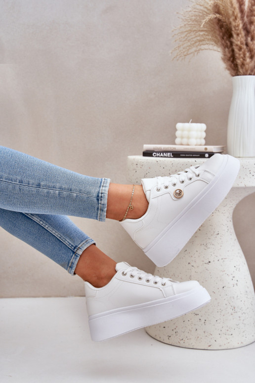 Eko Āda Sneakers modeļa apavi ar platformu Ze Zelta krāsasm Detalem baltas krāsas Zingie Eko Āda Sneakers modeļa apavi ar platformu Ze Zelta krāsasm Detalem baltas krāsas Zingie