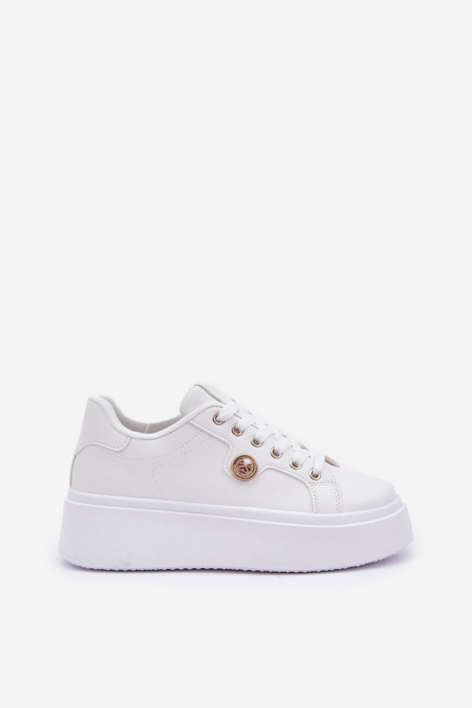 Eko Āda Sneakers modeļa apavi ar platformu Ze Zelta krāsasm Detalem baltas krāsas Zingie Eko Āda Sneakers modeļa apavi ar platformu Ze Zelta krāsasm Detalem baltas krāsas Zingie