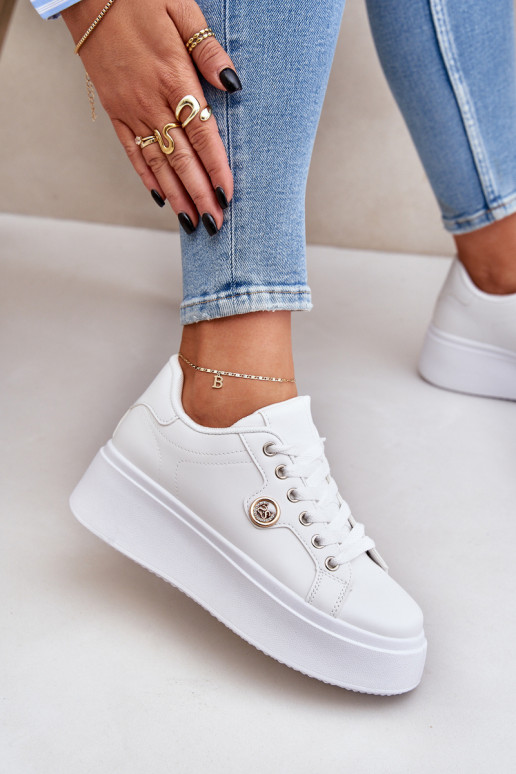 Eko Āda Sneakers modeļa apavi ar platformu Ze Zelta krāsasm Detalem baltas krāsas Zingie Eko Āda Sneakers modeļa apavi ar platformu Ze Zelta krāsasm Detalem baltas krāsas Zingie