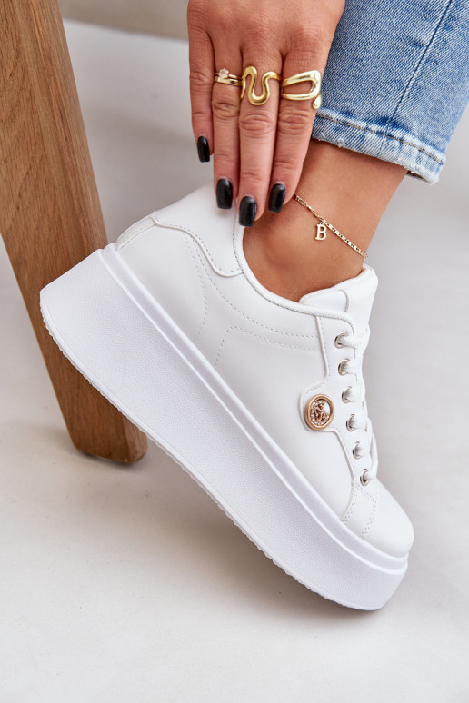 Eko Āda Sneakers modeļa apavi ar platformu Ze Zelta krāsasm Detalem baltas krāsas Zingie Eko Āda Sneakers modeļa apavi ar platformu Ze Zelta krāsasm Detalem baltas krāsas Zingie