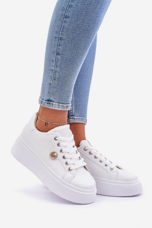 Eko Āda Sneakers modeļa apavi ar platformu Ze Zelta krāsasm Detalem baltas krāsas Zingie Eko Āda Sneakers modeļa apavi ar platformu Ze Zelta krāsasm Detalem baltas krāsas Zingie