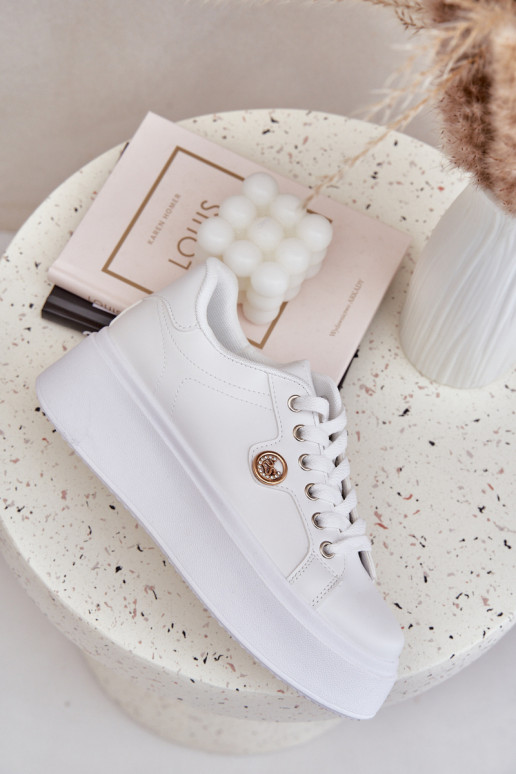 Eko Āda Sneakers modeļa apavi ar platformu Ze Zelta krāsasm Detalem baltas krāsas Zingie Eko Āda Sneakers modeļa apavi ar platformu Ze Zelta krāsasm Detalem baltas krāsas Zingie