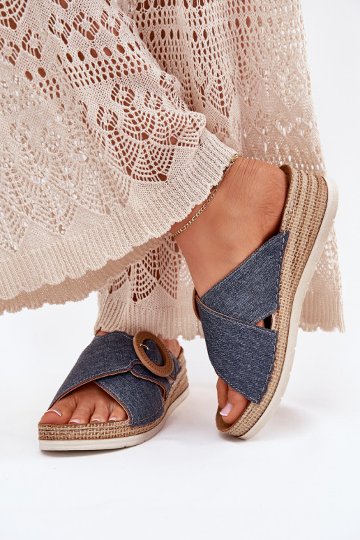 sieviešu čības Uz Ķīļa dekorēti ar sprādzēm Inblu RV000012 Zilas krāsas