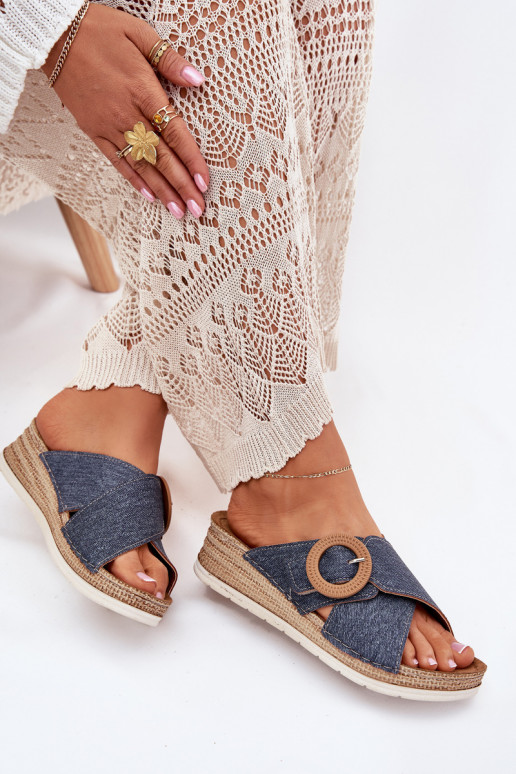 sieviešu čības Uz Ķīļa dekorēti ar sprādzēm Inblu RV000012 Zilas krāsas