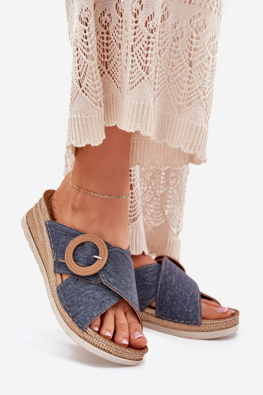 sieviešu čības Uz Ķīļa dekorēti ar sprādzēm Inblu RV000012 Zilas krāsas