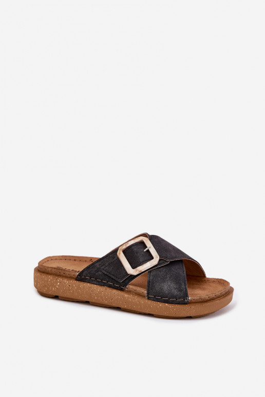 sieviešu čības ar sprādzēm Inblu ED000025 melnas krāsas