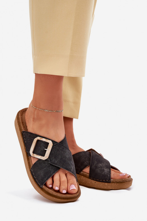 sieviešu čības ar sprādzēm Inblu ED000025 melnas krāsas