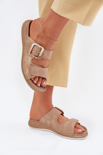 sieviešu čības ar sprādzēm I ar lipīgām aizdarēmem INBLU MK000013 smilšu krāsas