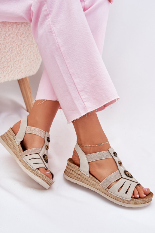 Sieviešu basenes Uz Ķīļa Ar rotājumiem Inblu RV000015 Ziloņkaula krāsas