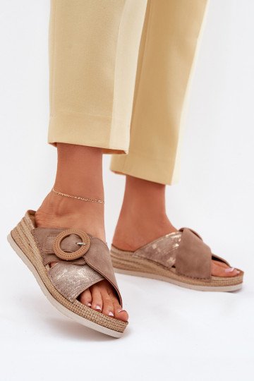 sieviešu čības Uz Ķīļa dekorēti ar sprādzēm Inblu RV000012 brūnas krāsas