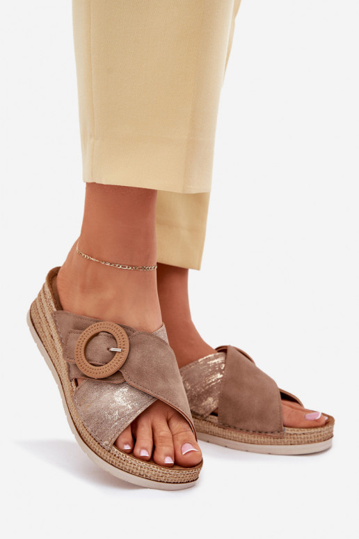 sieviešu čības Uz Ķīļa dekorēti ar sprādzēm Inblu RV000012 brūnas krāsas