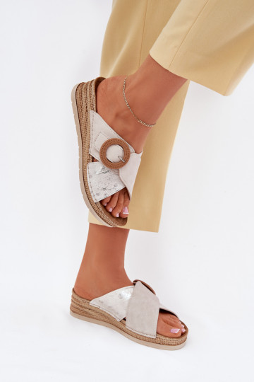 sieviešu čības Uz Ķīļa dekorēti ar sprādzēm Inblu RV000012 Ziloņkaula krāsas