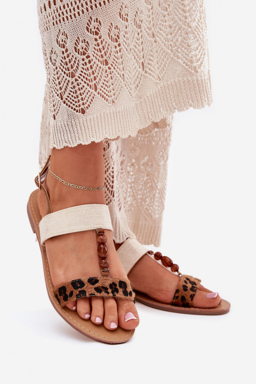 līdzenas zoles basenes un pērlītēm ar leoparda kažokādas rakstu brūnas krāsas Virona