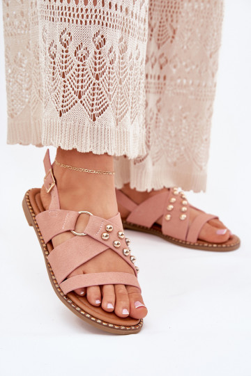 Sieviešu basenes ar platiem papēžiem Ze Zelta krāsasmi Kniedes Rozā krāsas Zanira