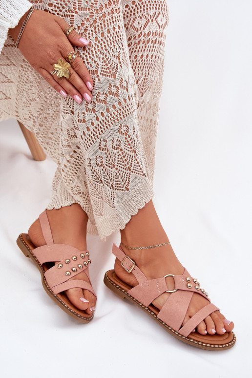 Sieviešu basenes ar platiem papēžiem Ze Zelta krāsasmi Kniedes Rozā krāsas Zanira