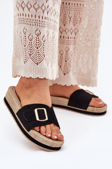 sieviešu čības ar platformu Ar zelta sprādzi melnas krāsas Selira