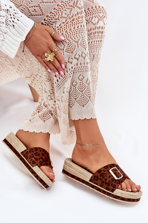 sieviešu čības ar platformu Ar zelta sprādzi ar leoparda kažokādas rakstu Selira