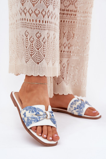 sieviešu čības ar platiem papēžiem ar bantītēm baltas krāsas Avenza