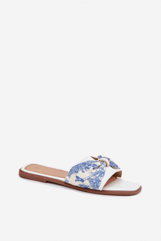 sieviešu čības ar platiem papēžiem ar bantītēm baltas krāsas Avenza